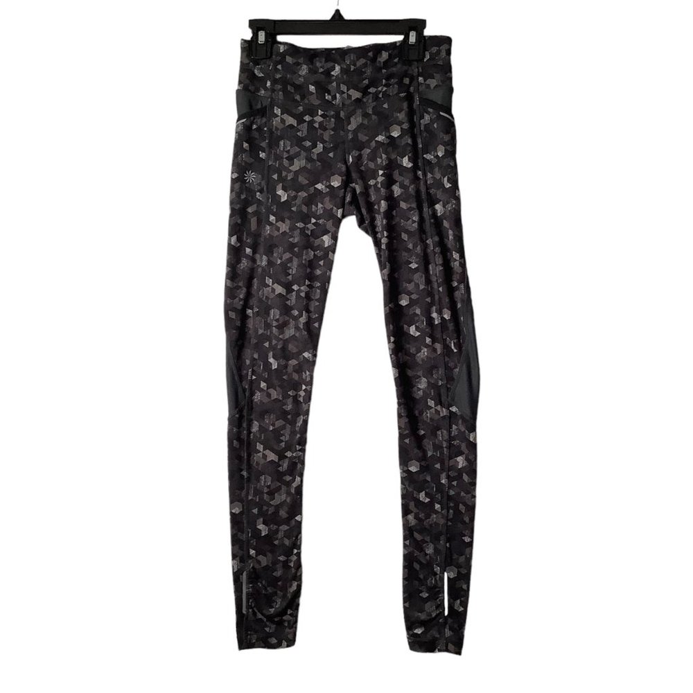 Athleta Be Free Geometric Yoga Leggings Pants Women Xxs Gray Geometric Prism